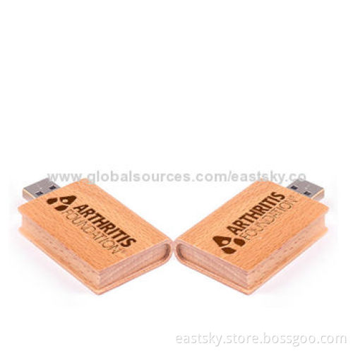 Book Shape Wood USB Drive in Wooden Book Style, Creative and Eco-friendly Material